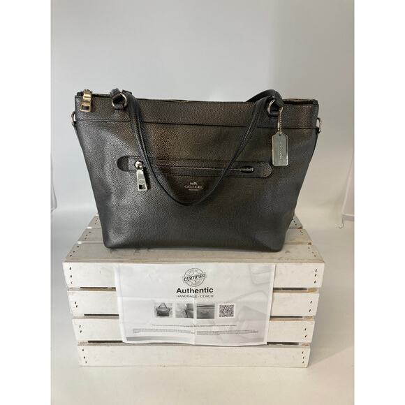 COACH F56140 LARGE GUN METAL GRAY METALIC HANDBAG - Picture 1 of 16